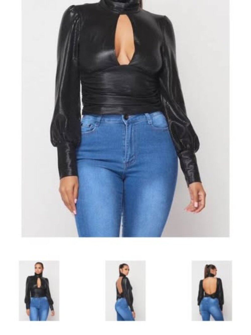 Hera Collection Metallic Keyhole Open Back Top - Black